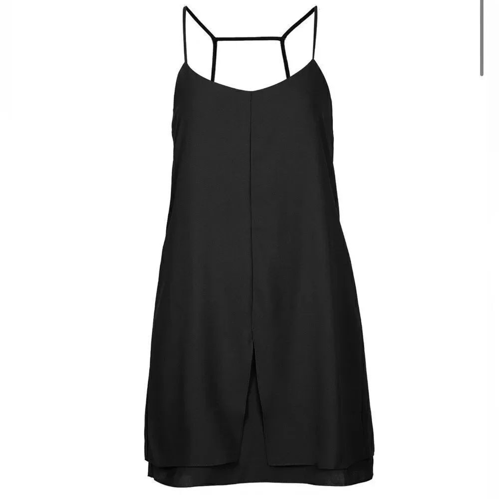 Topshop Black satin mini slip dress Size 2